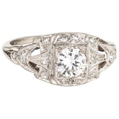 Antique Deco 0.60 Carat Diamond Engagement Ring Platinum Vintage Fine Jewelry