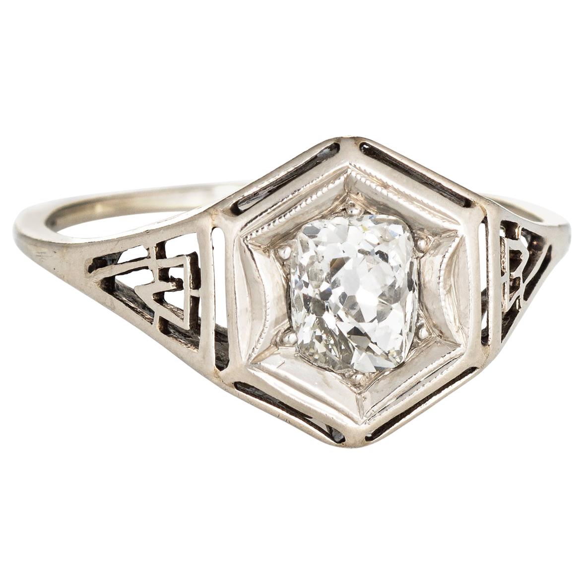 Antique Deco 1.35 Carat Diamond Ring 14 Karat White Gold Filigree Vintage