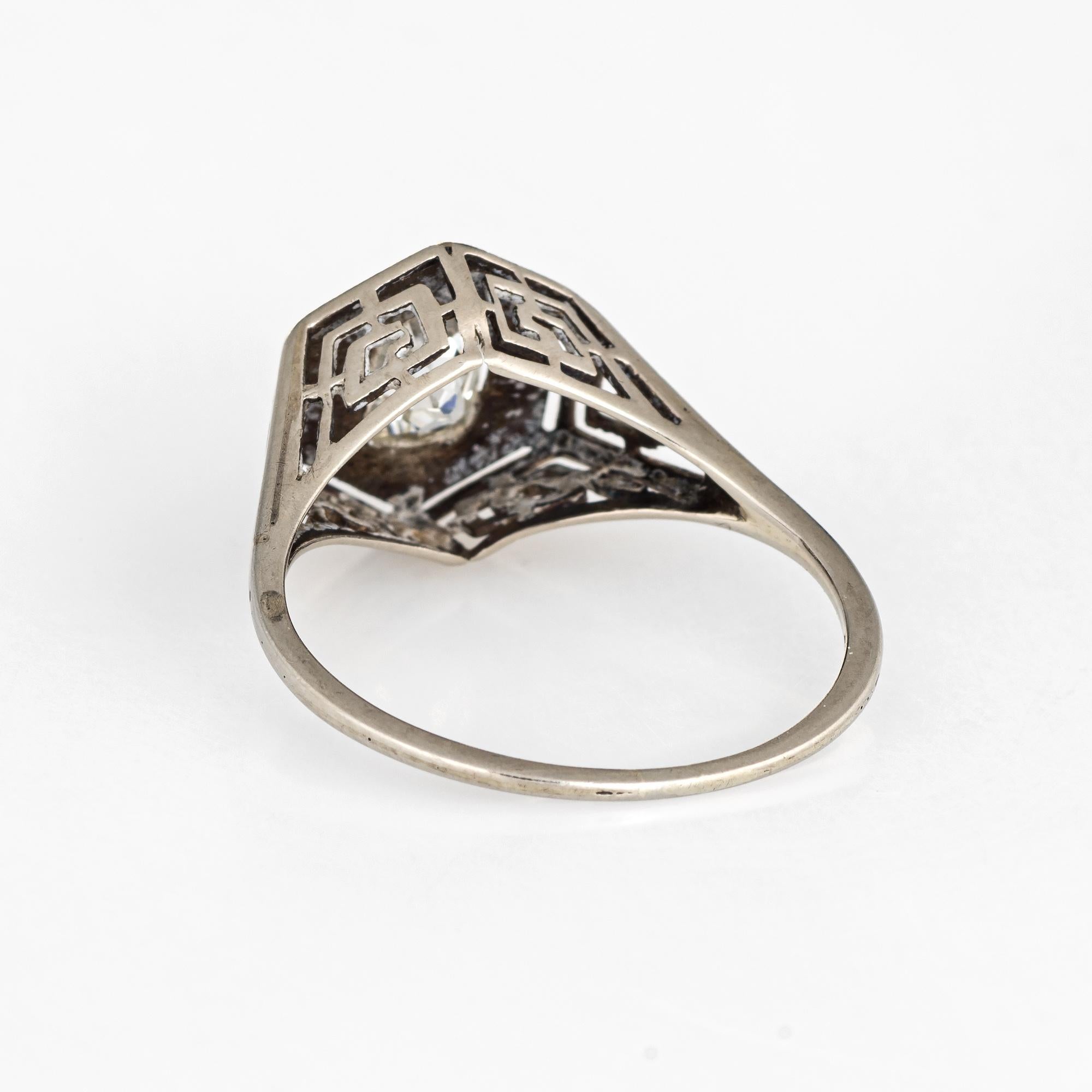 Antique Deco 1.35 Carat Diamond Ring 14 Karat White Gold Filigree Vintage In Good Condition In Torrance, CA