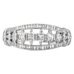 Vintage 16.95 Carat Marquise Diamond Platinum  Gold Cuff Bangle Bracelet
