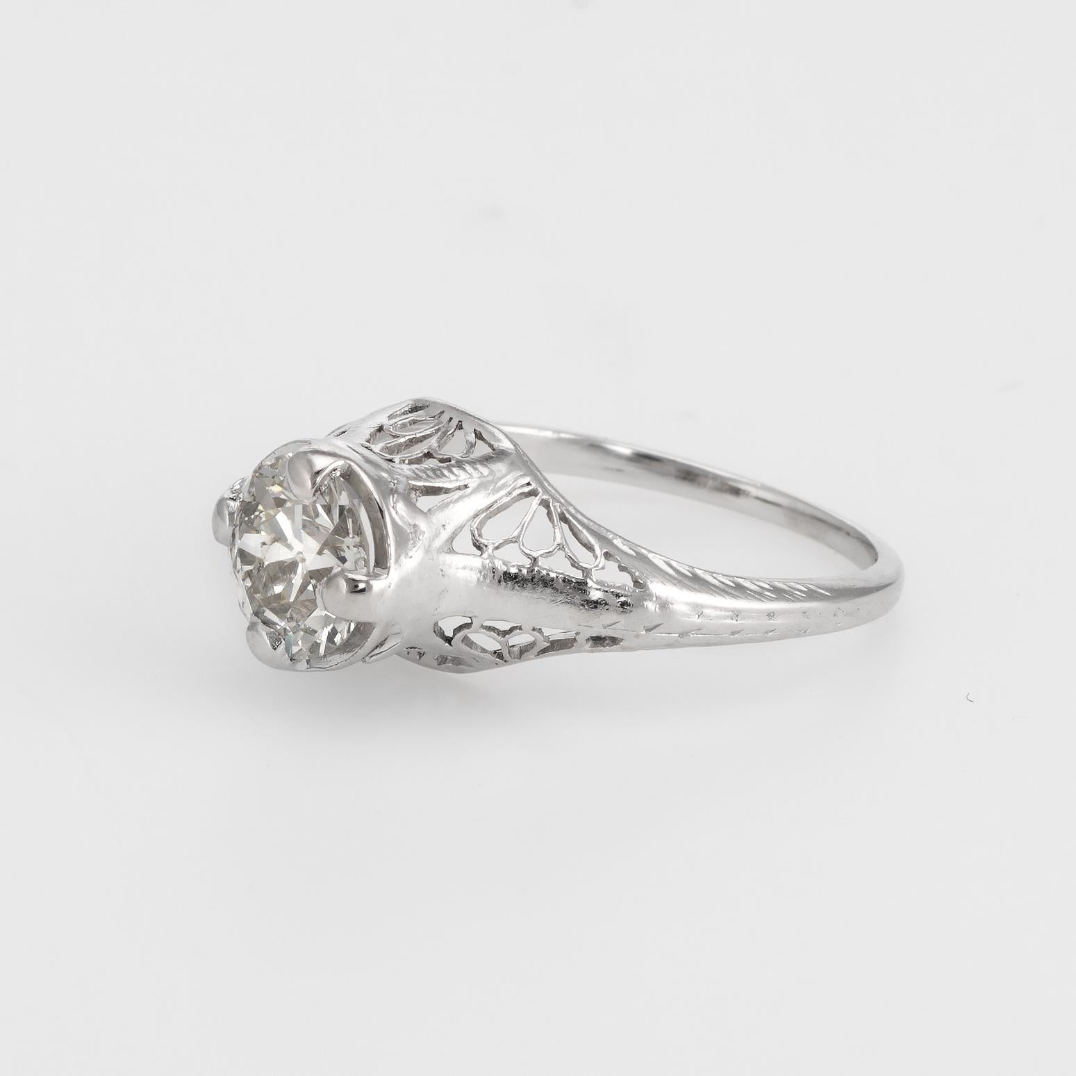 Art Deco Antique Deco 1 Carat Diamond Engagement Ring 14 Karat Gold Filigree Fine Vintage For Sale