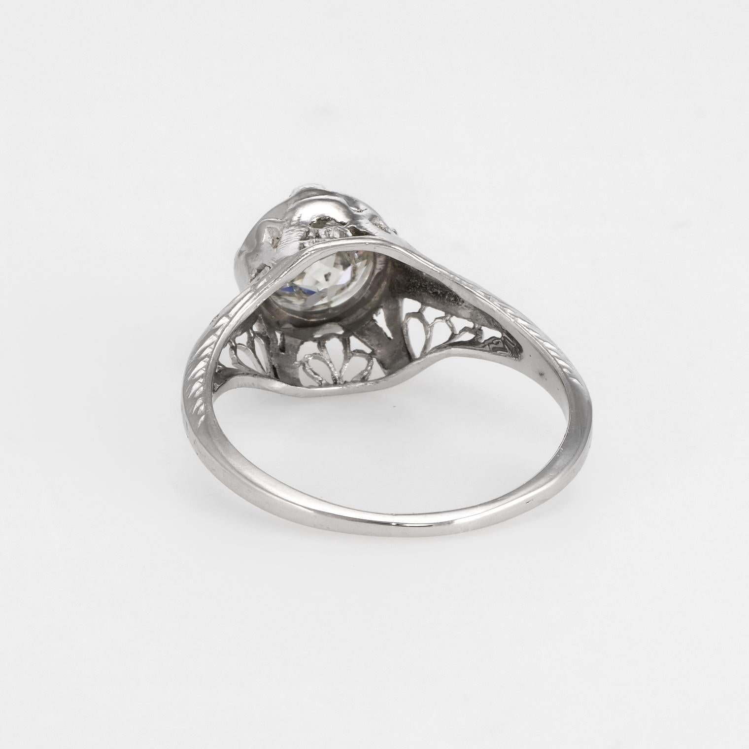 Old Mine Cut Antique Deco 1 Carat Diamond Engagement Ring 14 Karat Gold Filigree Fine Vintage For Sale