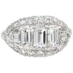 Antique Deco 2.50 Carat Three-Stone Diamond Anniversary Ring Vintage Platinum