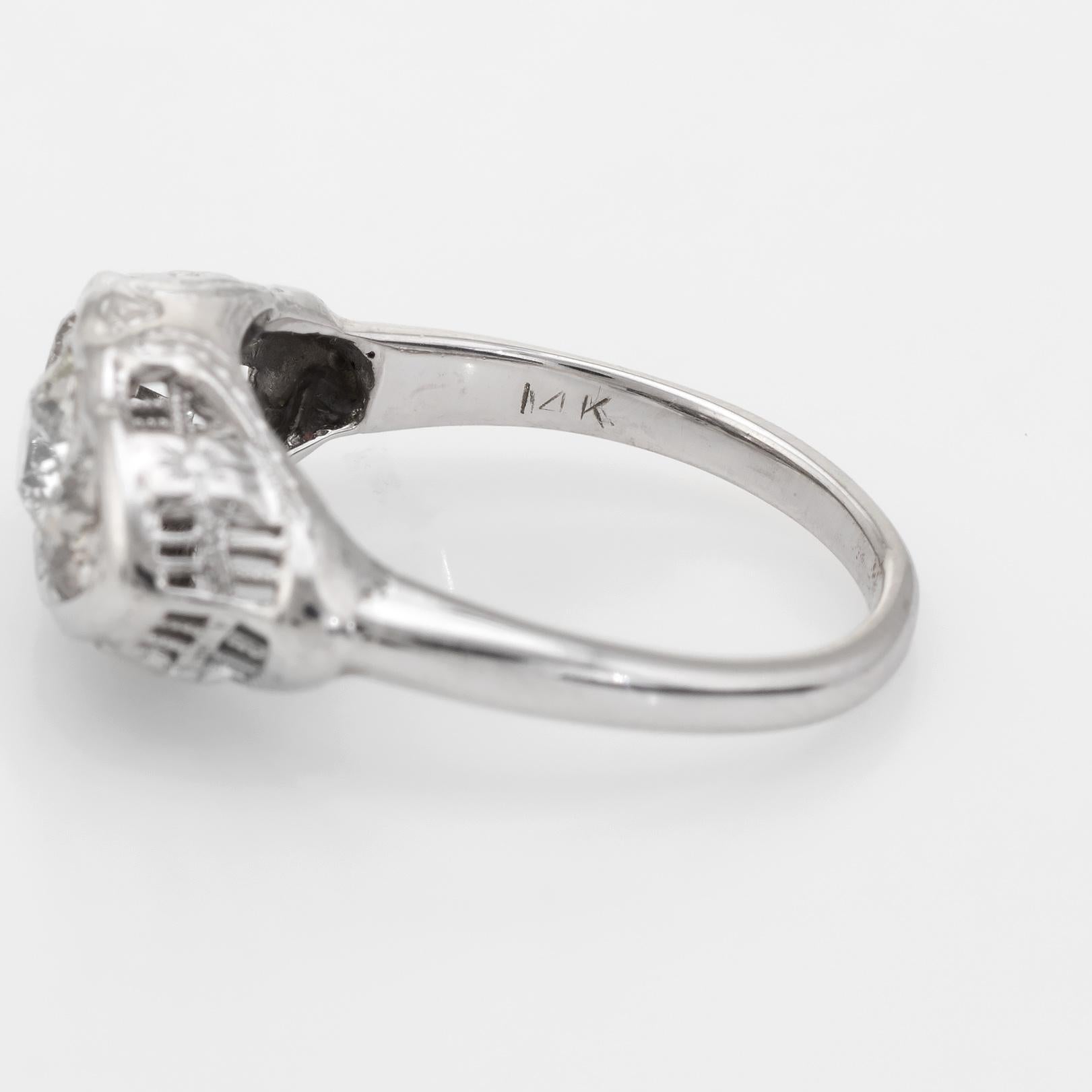 Women's Antique Deco 3 Diamond Ring Trilogy Vintage 14 Karat White Gold Filigree Jewelry