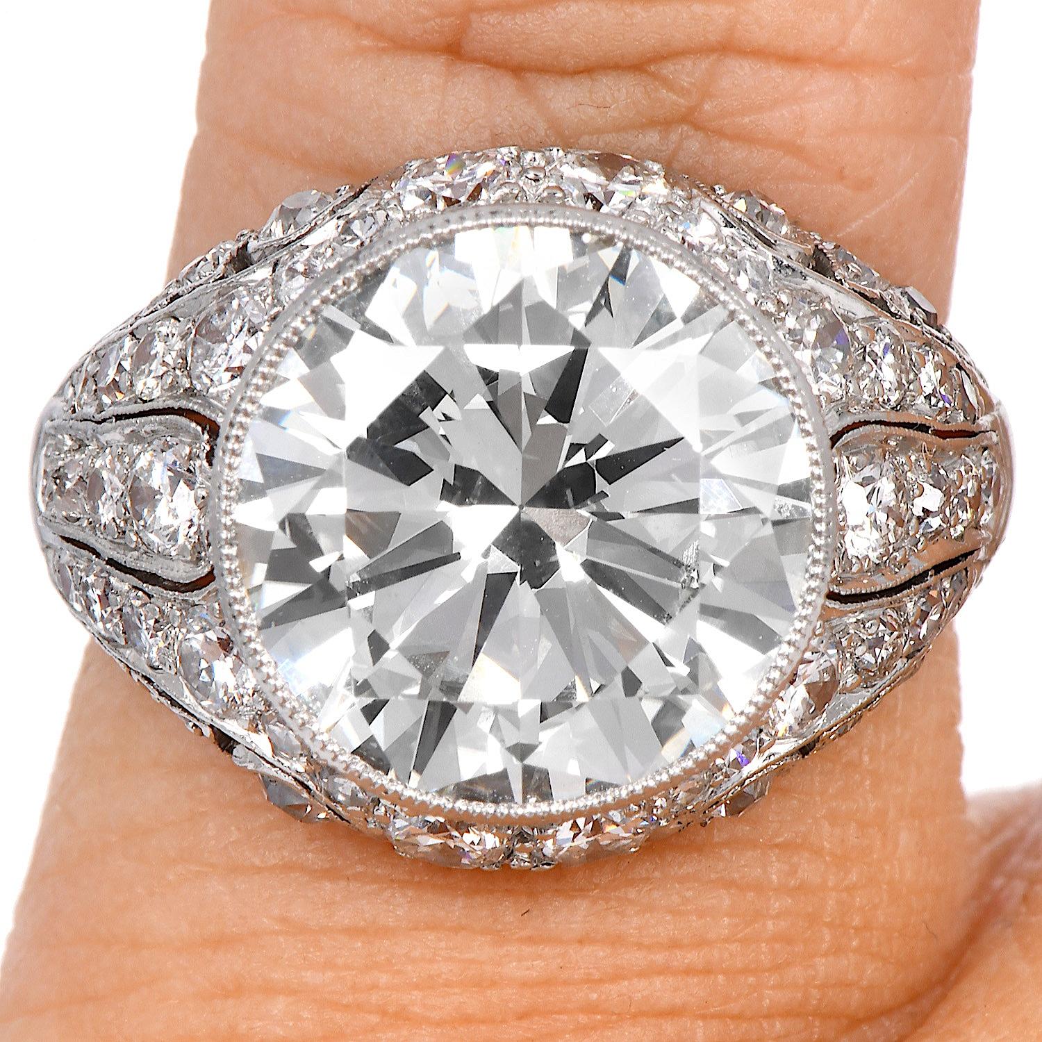 Antique Deco 7.96 carat Diamond Platinum Engagement Ring 5