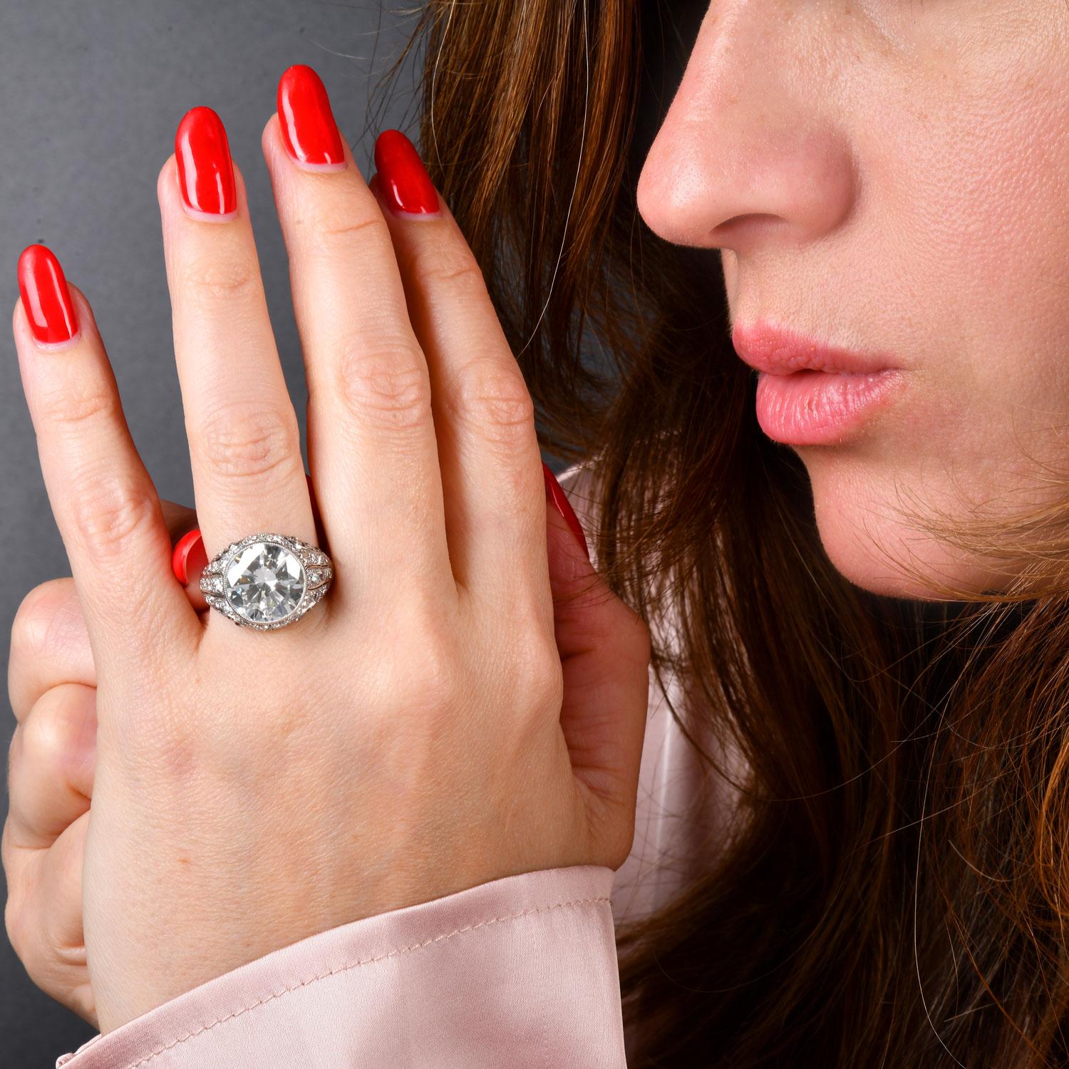 Art Deco Antique Deco 7.96 carat Diamond Platinum Engagement Ring