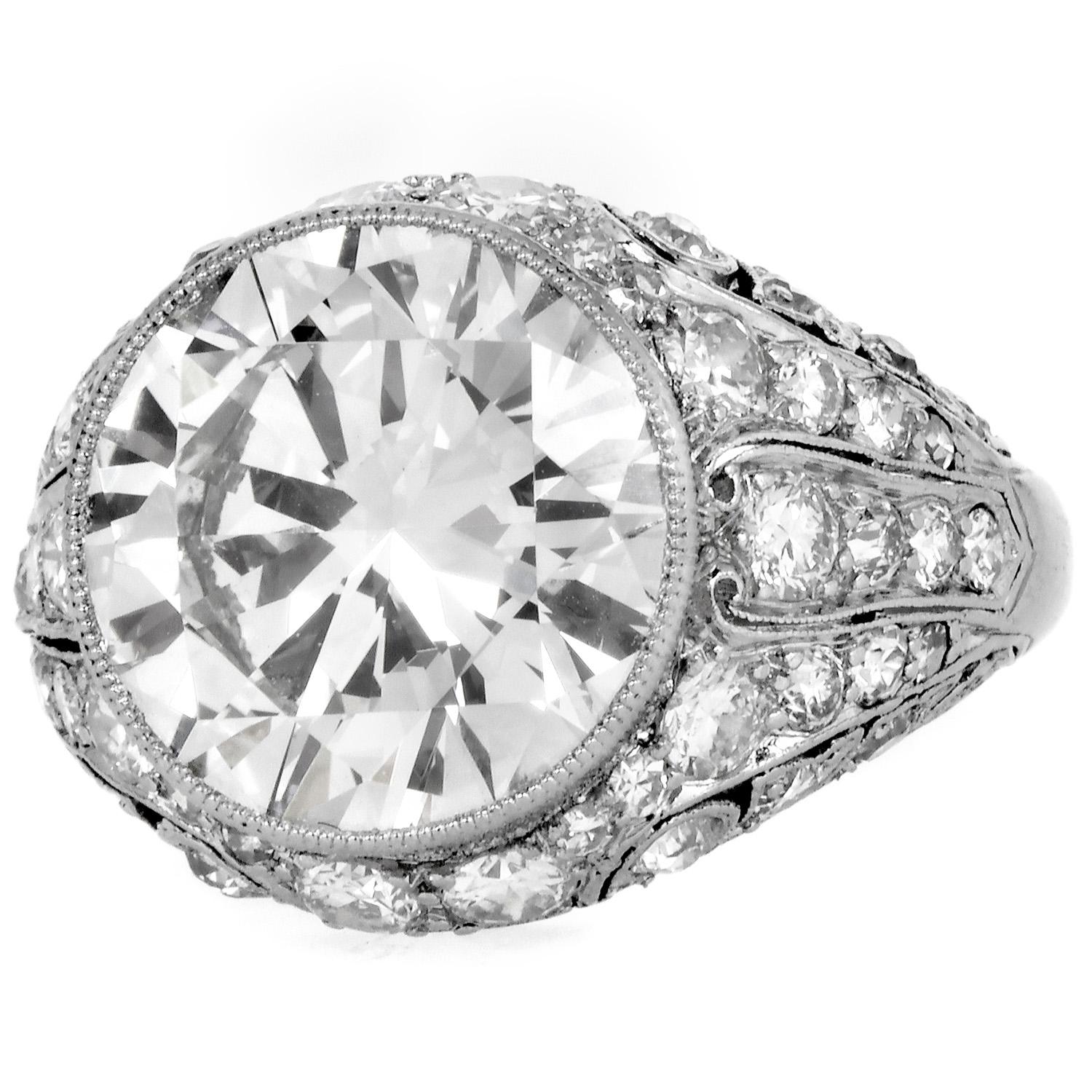 Brilliant Cut Antique Deco 7.96 carat Diamond Platinum Engagement Ring