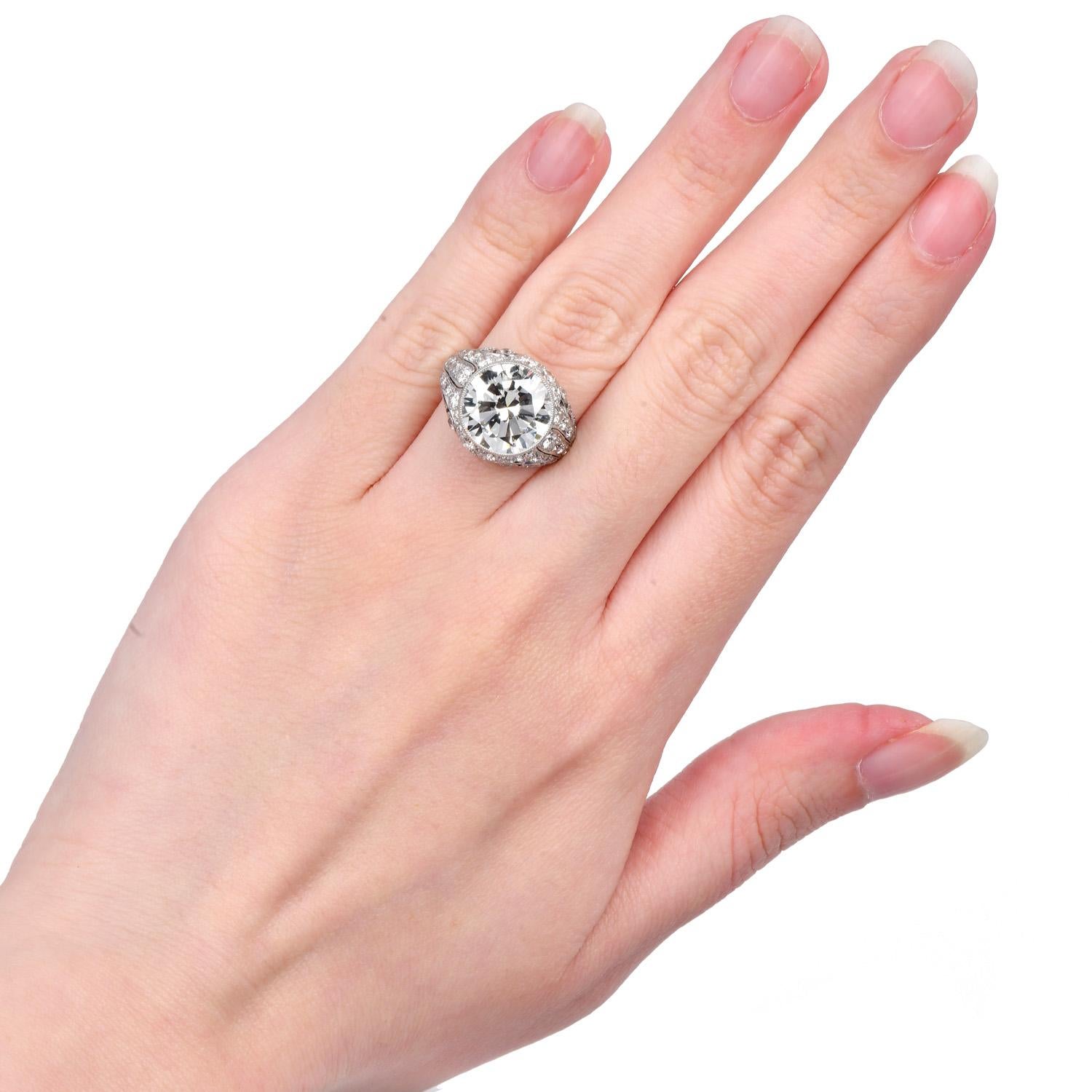 Antique Deco 7.96 carat Diamond Platinum Engagement Ring In Excellent Condition In Miami, FL