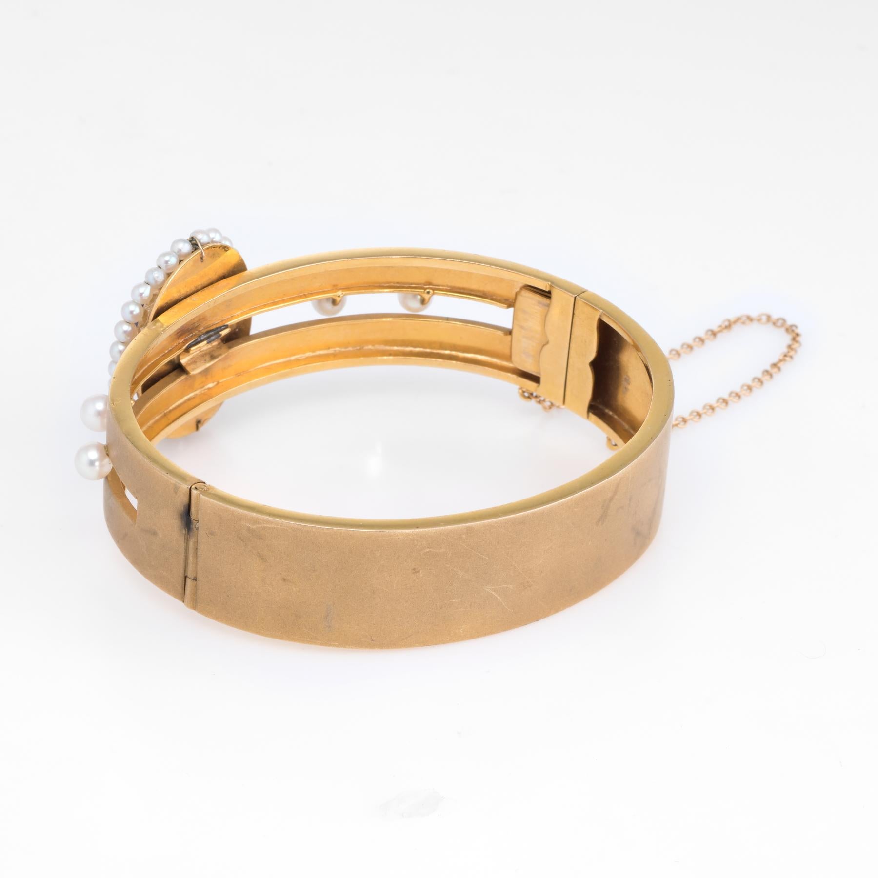 Art Deco Antique Deco Amethyst Cultured Pearl Bangle Bracelet Vintage 14 Karat Gold For Sale
