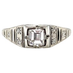 Antique Deco Asscher Emerald Diamond Engagement Ring .78ct GIA 18k Original 1920