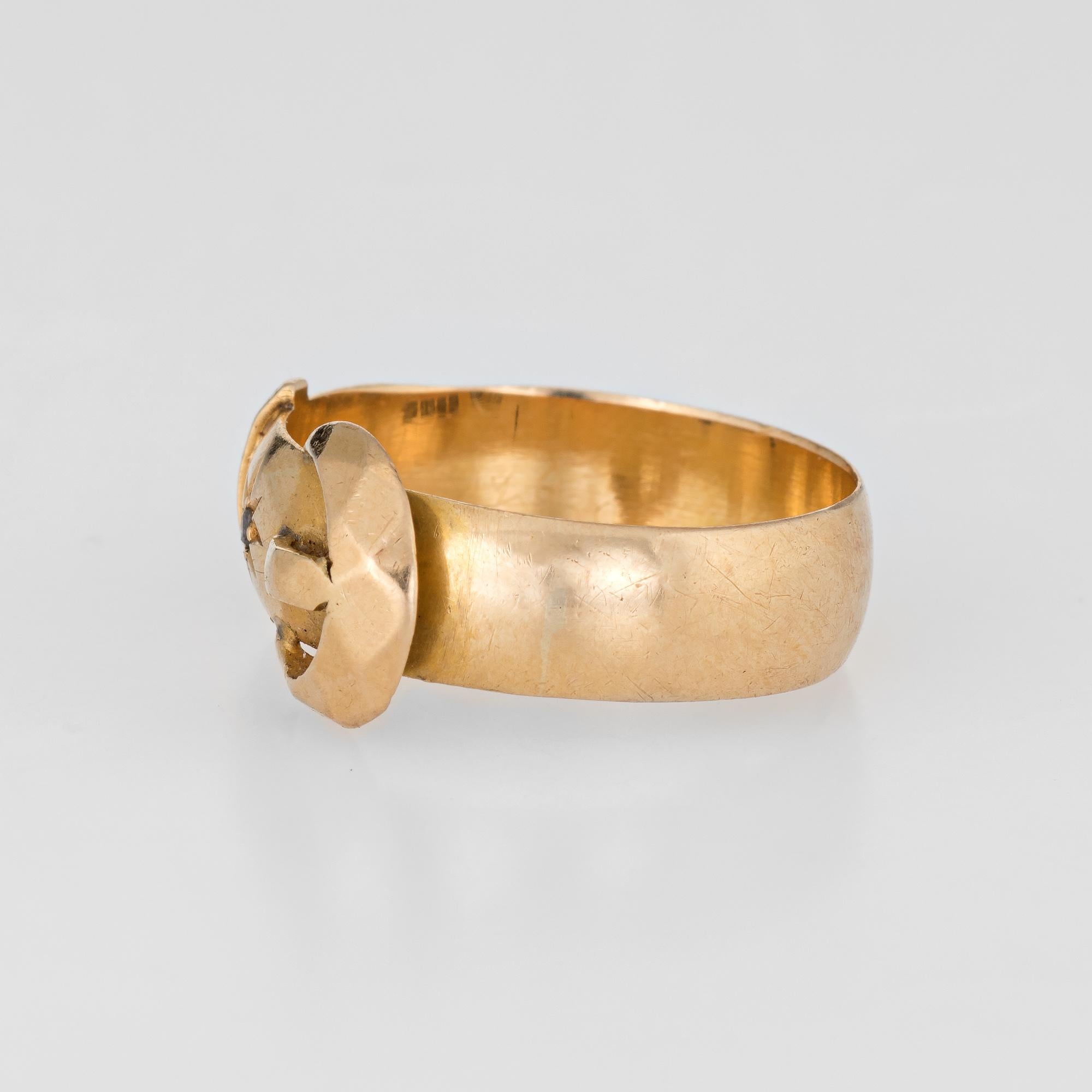 Rose Cut Antique Deco Buckle Ring Diamond 18 Karat Yellow Gold circa 1918 Vintage Jewelry