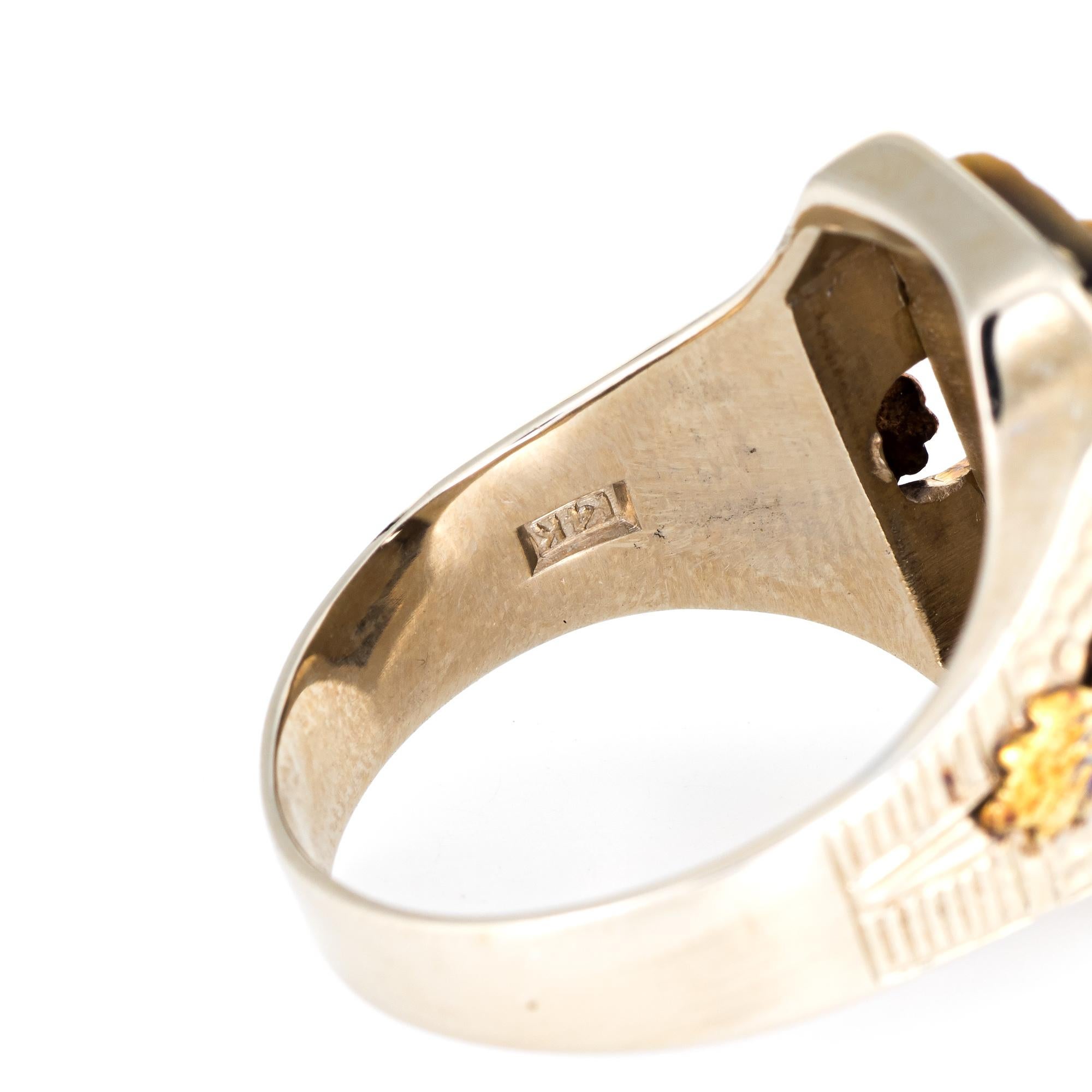 Women's or Men's Antique Deco Cameo Ring Men's Tigers Eye 14 Karat White Gold Vintage Jewelry