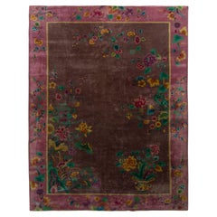 Tapis chinois Art Déco ancien violet en laine et soie par Rug & Kilim