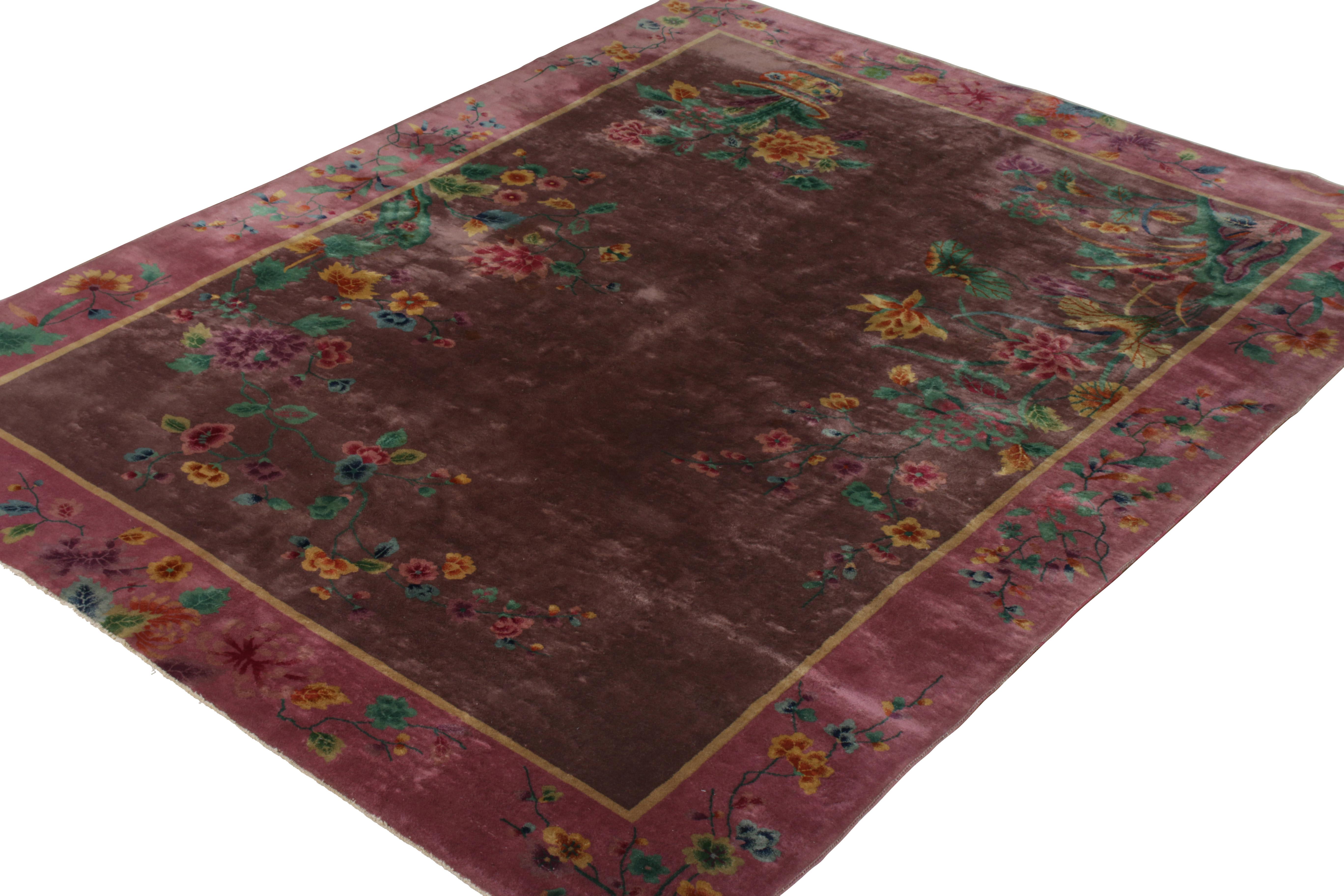Art Deco Antique Deco Chinese Purple Wool-Silk Rug by Rug & Kilim For Sale