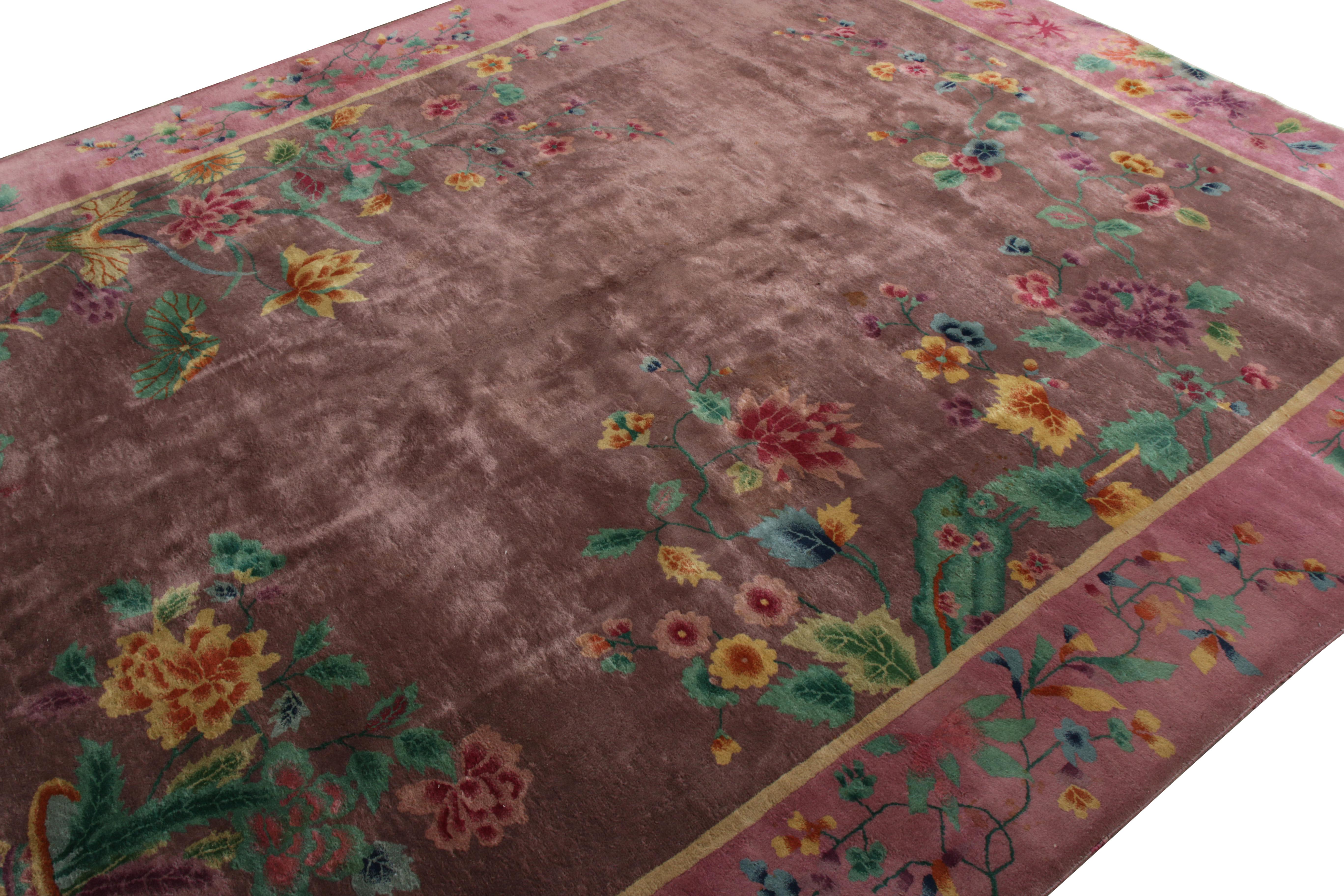 Hand-Knotted Antique Deco Chinese Purple Wool-Silk Rug by Rug & Kilim For Sale