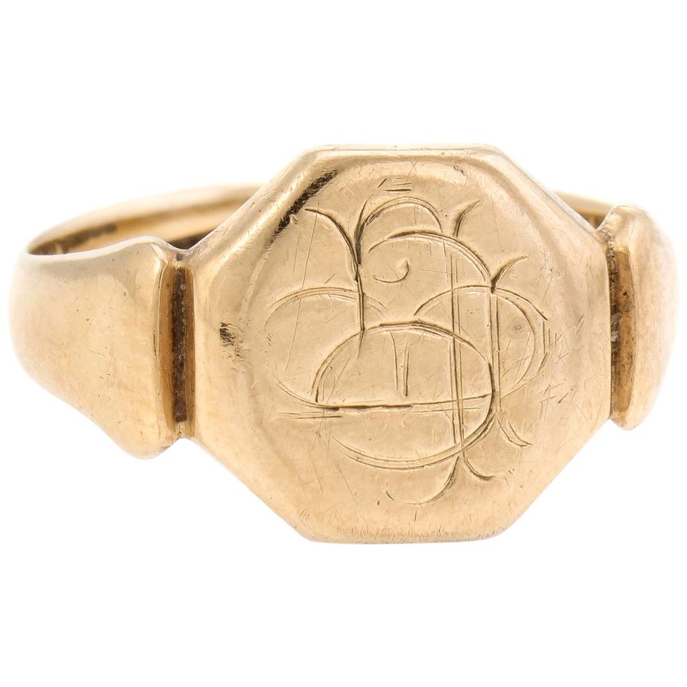 Antique Deco circa 1928 Signet Ring 9 Karat Gold Estate Fine Jewelry Heirloom