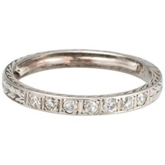 Antique Deco Diamond Band 18 Karat White Gold Ring Vintage Fine Jewelry