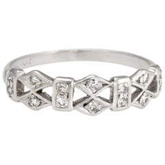 Antique Deco Diamond Band Platinum Ring Geometric Pattern Vintage Fine Jewelry