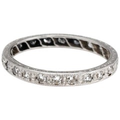 Antique Deco Diamond Band Platinum Wedding Ring Etched Vintage Jewelry