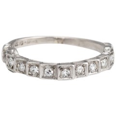 Antique Deco Diamond Band Platinum Wedding Ring Step Mount Vintage Jewelry