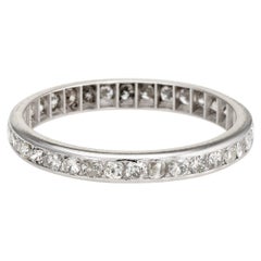 Antique Deco Diamond Band Platinum Wedding Ring Vintage Fine Jewelry