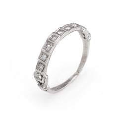 Antique Deco Diamond Band Platinum Wedding Ring Step Mount Vintage Jewelry