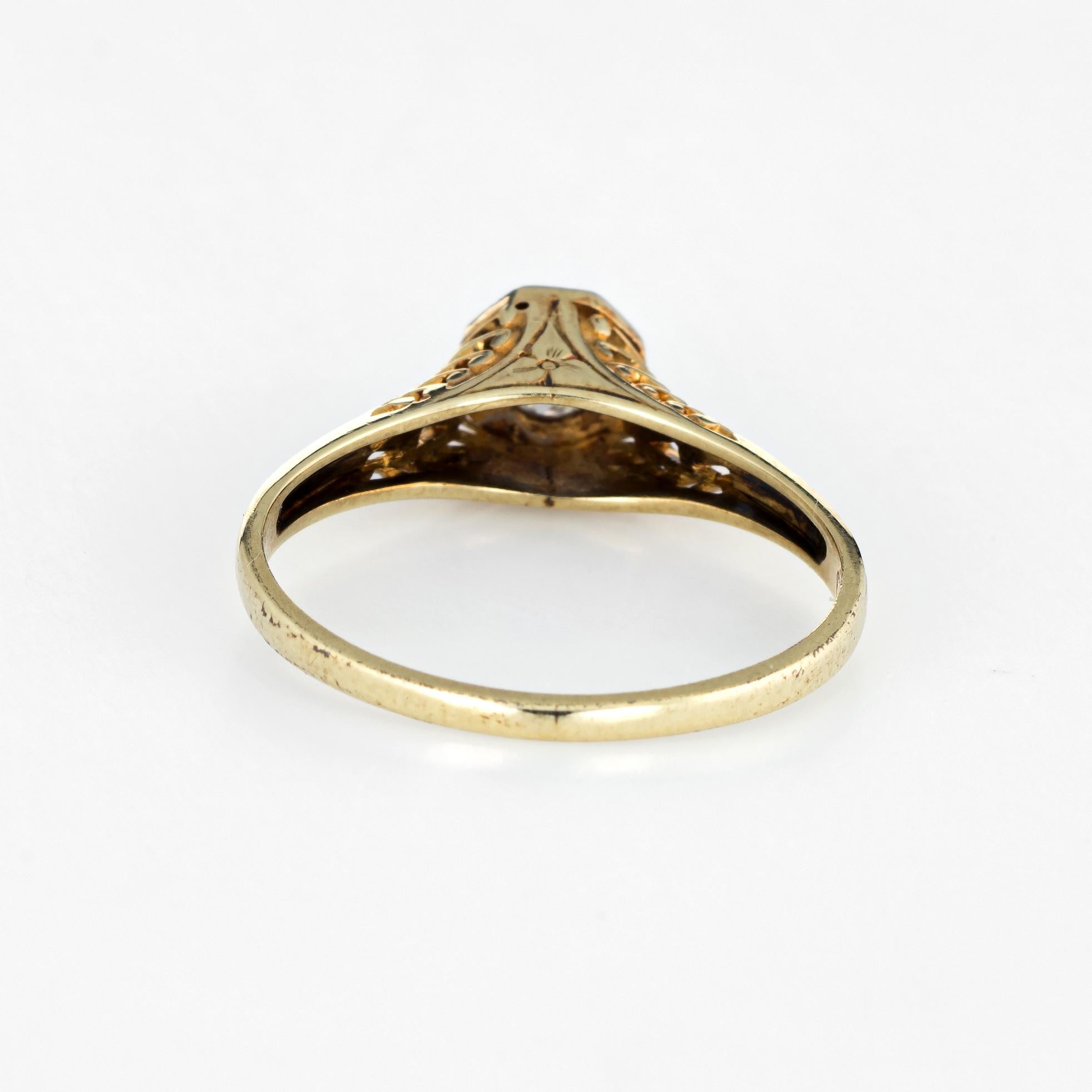 Antique Deco Diamond Ring 14 Karat Yellow Gold Filigree Vintage Jewelry In Good Condition In Torrance, CA
