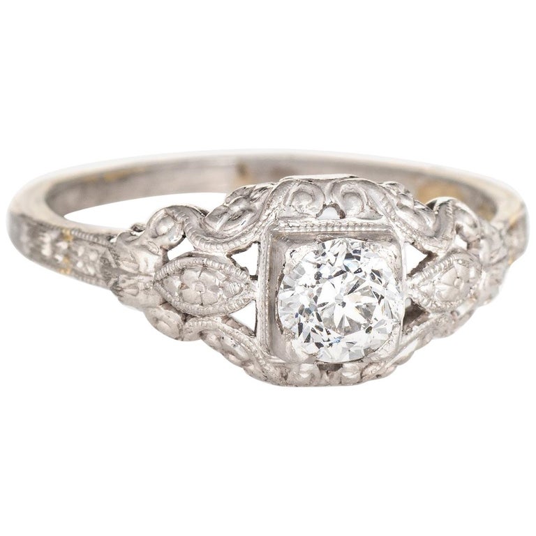 Antique Deco Diamond Engagement Ring Fine Vintage Embossed Platinum at ...
