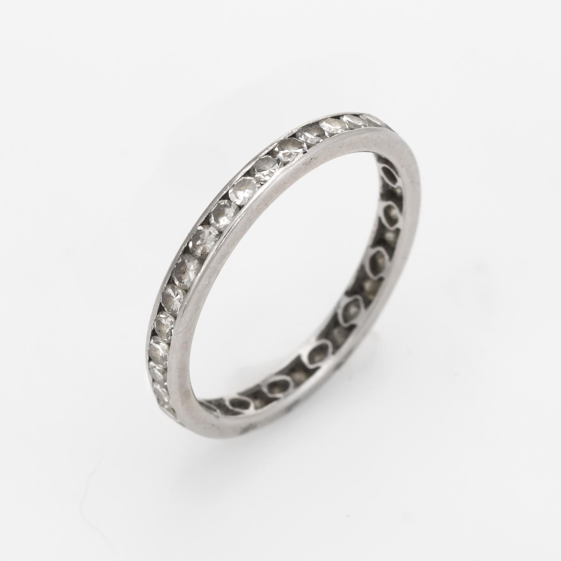 Elegant vintage Art Deco era eternity ring (circa 1920s to 1930s), crafted in 900 platinum. 

34 single cut diamonds are estimated at 0.02 carats each and total an estimated 0.68 carats (estimated at H-I color and VS2-SI1 clarity).  

The ring is in