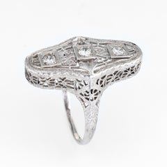 Antique Deco Diamond Filigree Ring 14 Karat Gold Vintage Fine Jewelry Elongated