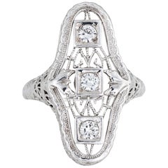 Antique Deco Diamond Filigree Ring 14 Karat Gold Vintage Fine Jewelry Elongated