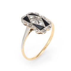 Antique Deco Diamond Onyx Cocktail Ring Vintage 18 Karat Gold Platinum Jewelry 7