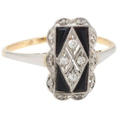 Antique Deco Diamond Onyx Cocktail Ring Vintage 18 Karat Gold Platinum Jewelry 7