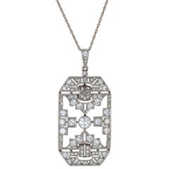 Antique Deco Diamond Platinum Pendant Necklace 