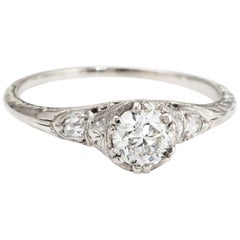 Antique Deco Diamond Ring 0.40 Carat OEC Vintage Heart Jewelry Estate