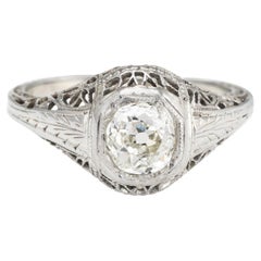 Antique Deco Diamond Ring 0.60ctw Old Mine Filigree Engagement Vintage Jewelry