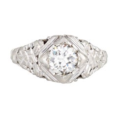 Antique Deco Diamond Ring 18 Karat White Gold Engagement OEC Filigree Jewelry