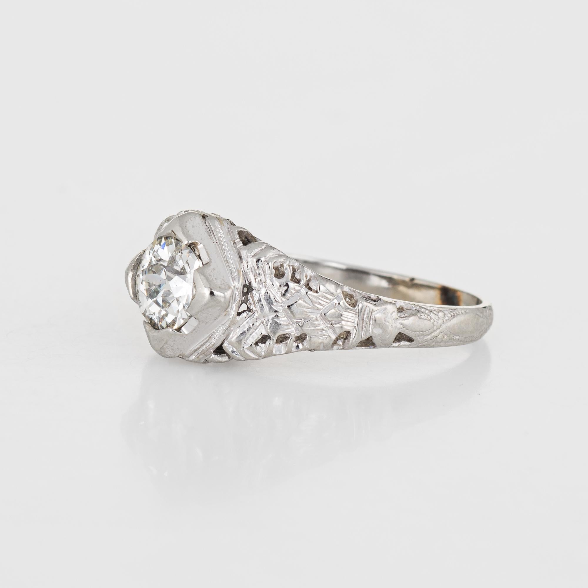 Art Deco Antique Deco Diamond Ring 18 Karat White Gold Engagement OEC Filigree Jewelry