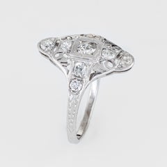Antique Deco Diamond Ring 18 Karat Gold Filigree Long Shield Dinner Jewelry