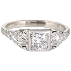 Antique Deco Diamond Ring Platinum 14 Karat Gold Engagement OEC Vintage Jewelry