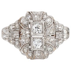 Antique Deco Diamond Ring Platinum Cocktail Vintage Estate Jewelry Heirloom