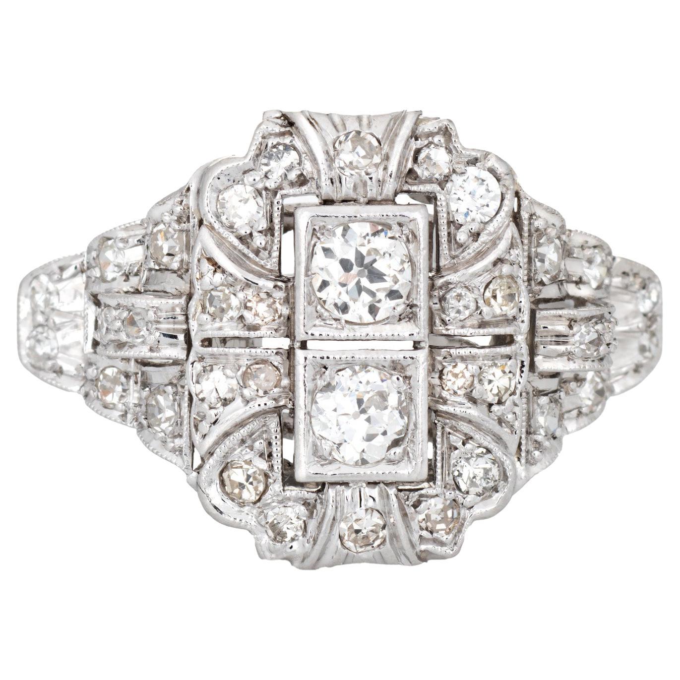 Antique Deco Diamond Ring Platinum Cocktail Vintage Estate Jewelry Heirloom For Sale