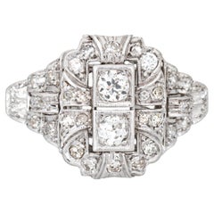 Antique Deco Diamond Ring Platinum Cocktail Vintage Estate Jewelry Heirloom