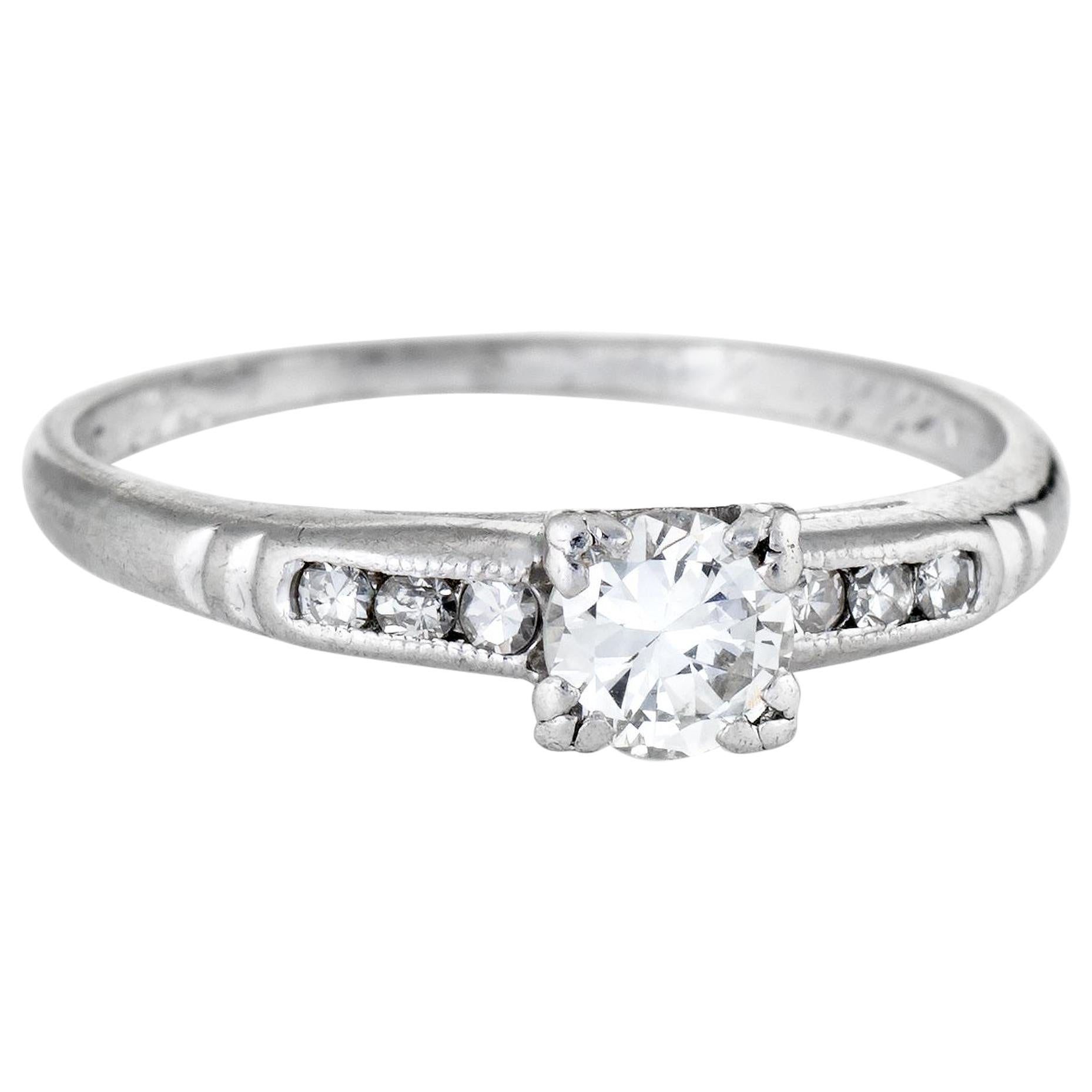 Antique Deco Diamond Ring Platinum Engagement Vintage Fine Jewelry Bridal