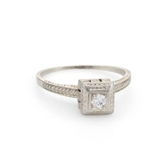 Antique Deco Diamond Ring Vintage 18 Karat White Gold Engagement Estate Jewelry