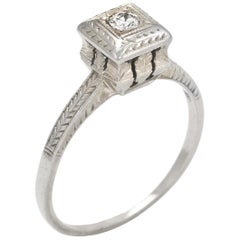 Antique Deco Diamond Ring Vintage 18 Karat White Gold Engagement Estate Jewelry