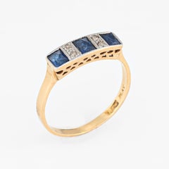Antique Deco Diamond Sapphire Band 18 Karat Gold Platinum Ring French Cut