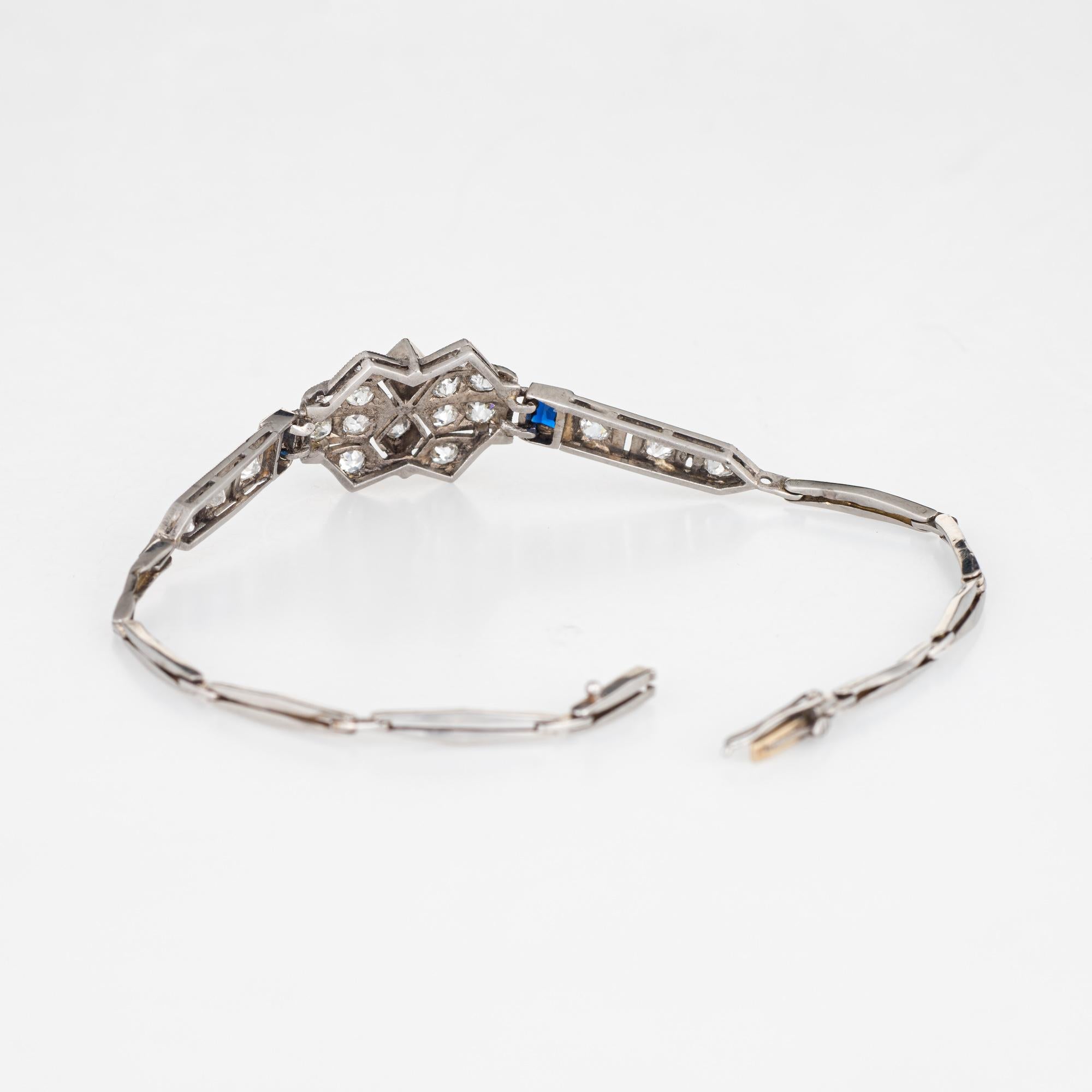 Old Mine Cut Antique Deco Diamond Sapphire Bracelet Platinum 18 Karat Gold Fine Jewelry