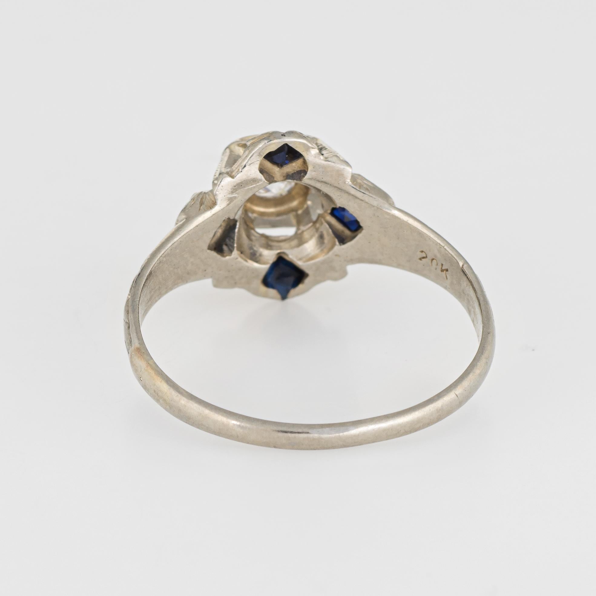 Antique Deco Diamond Sapphire Ring 20k White Gold Vintage Fine Jewelry 6.25 In Good Condition For Sale In Torrance, CA