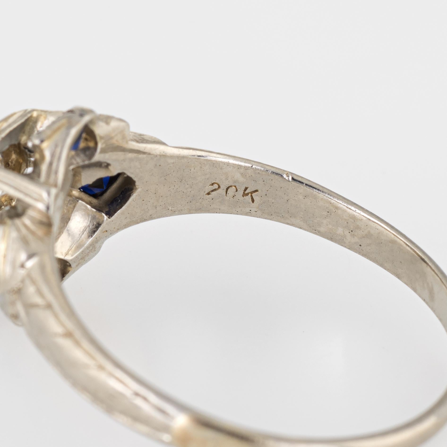 Antique Deco Diamond Sapphire Ring 20k White Gold Vintage Fine Jewelry 6.25 For Sale 1
